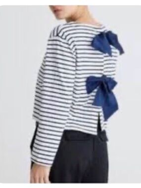J.Crew White and Navy Striped Long Sleeve Top with 2 Back Bows